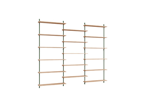 Wall Shelving System Sets (200 cm) by Moebe - WS.200.3 / Pine Green Uprights / Oiled Oak