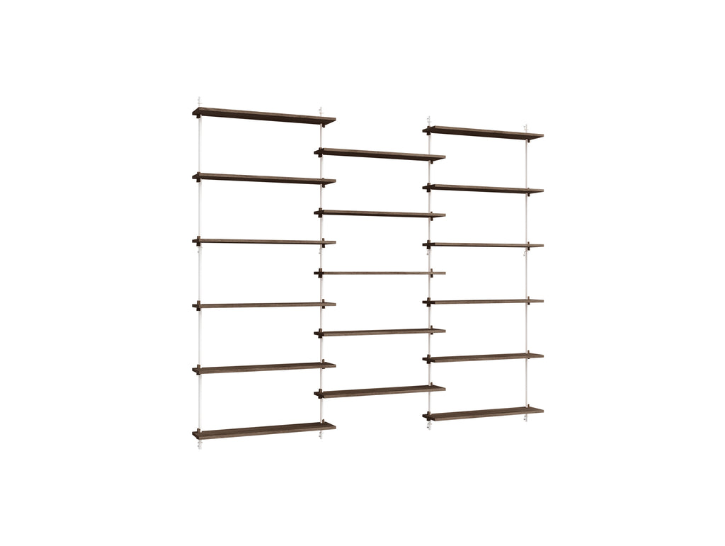 Wall Shelving System Sets (200 cm) by Moebe - WS.200.3 / White Uprights / Smoked Oak