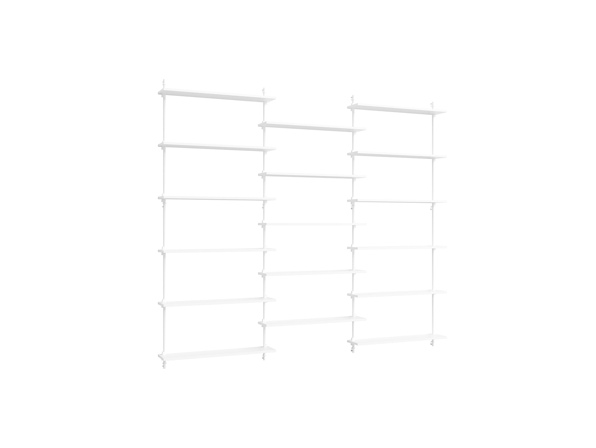 Wall Shelving System Sets (200 cm) by Moebe - WS.200.3 / White Uprights / White Painted Oak