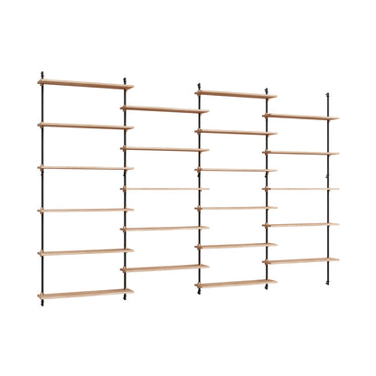 Wall Shelving System Sets (200 cm) by Moebe - WS.200.4 / Black Uprights / Oiled Oak