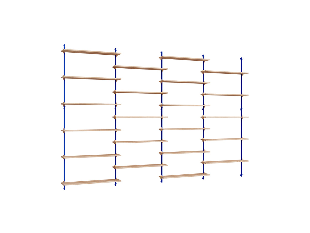 Wall Shelving System Sets (200 cm) by Moebe - WS.200.4 / Deep Blue Uprights / Oiled Oak