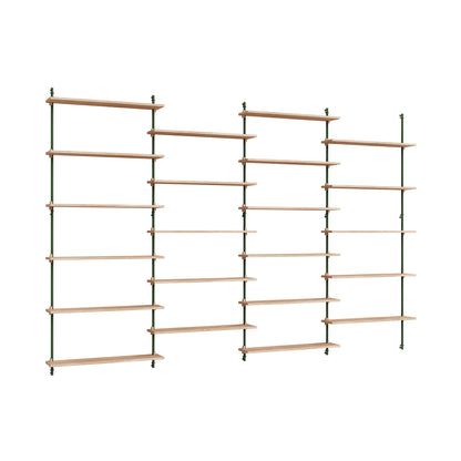 Wall Shelving System Sets (200 cm) by Moebe - WS.200.4 / Pine Green Uprights / Oiled Oak