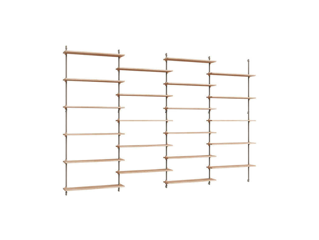 Wall Shelving System Sets (200 cm) by Moebe - WS.200.4 / Warm Grey Uprights / Oiled Oak