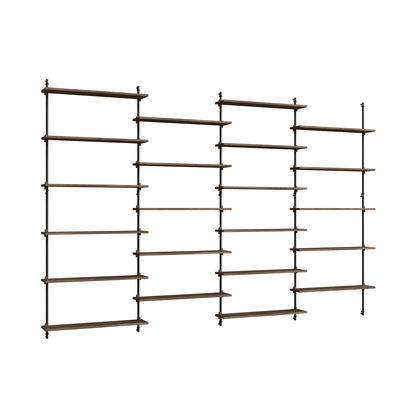 Wall Shelving System Sets (200 cm) by Moebe - WS.200.4 / Black Uprights / Smoked Oak