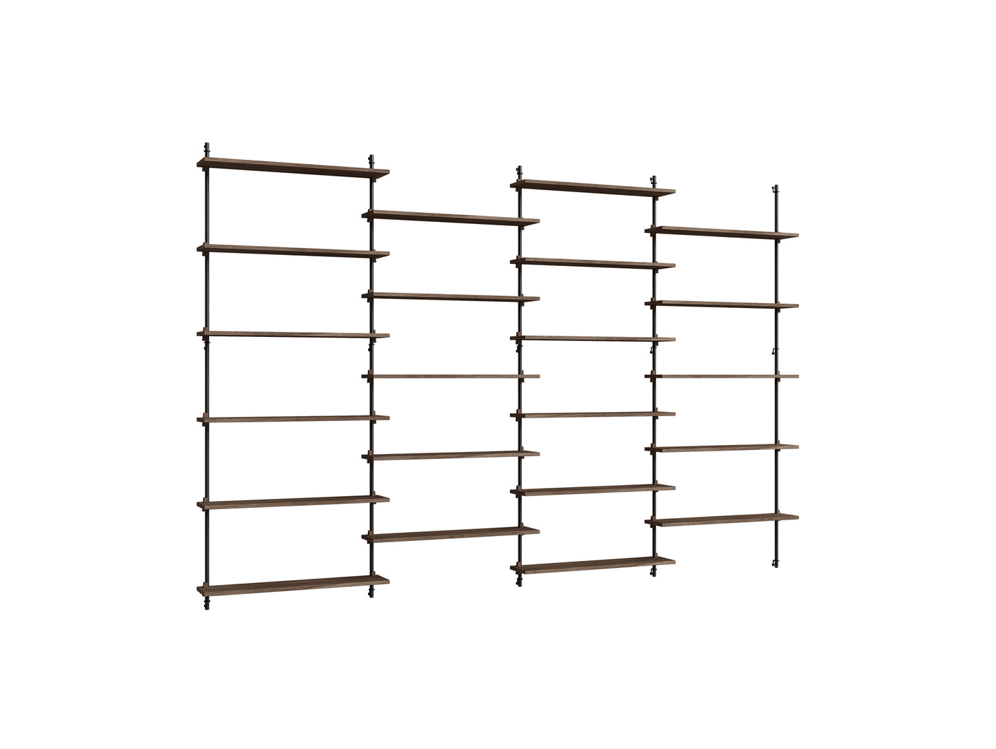 Wall Shelving System Sets (200 cm) by Moebe - WS.200.4 / Black Uprights / Smoked Oak