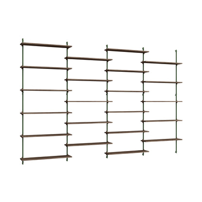 Wall Shelving System Sets (200 cm) by Moebe - WS.200.4 / Pine Green Uprights / Smoked Oak