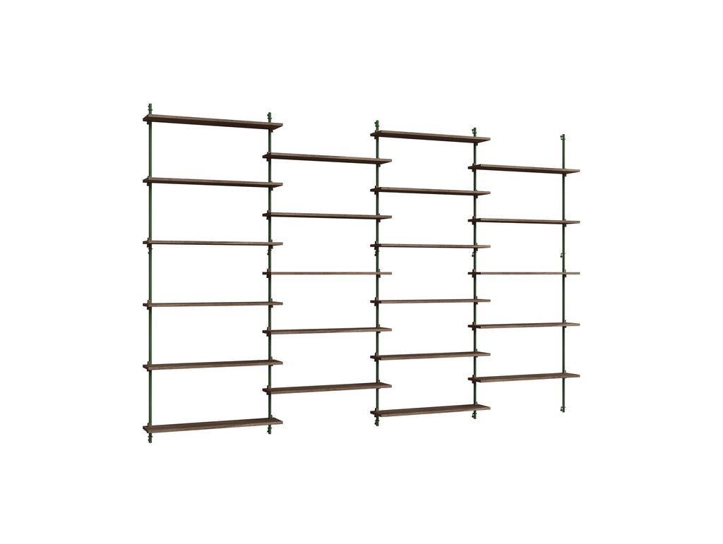 Wall Shelving System Sets (200 cm) by Moebe - WS.200.4 / Pine Green Uprights / Smoked Oak