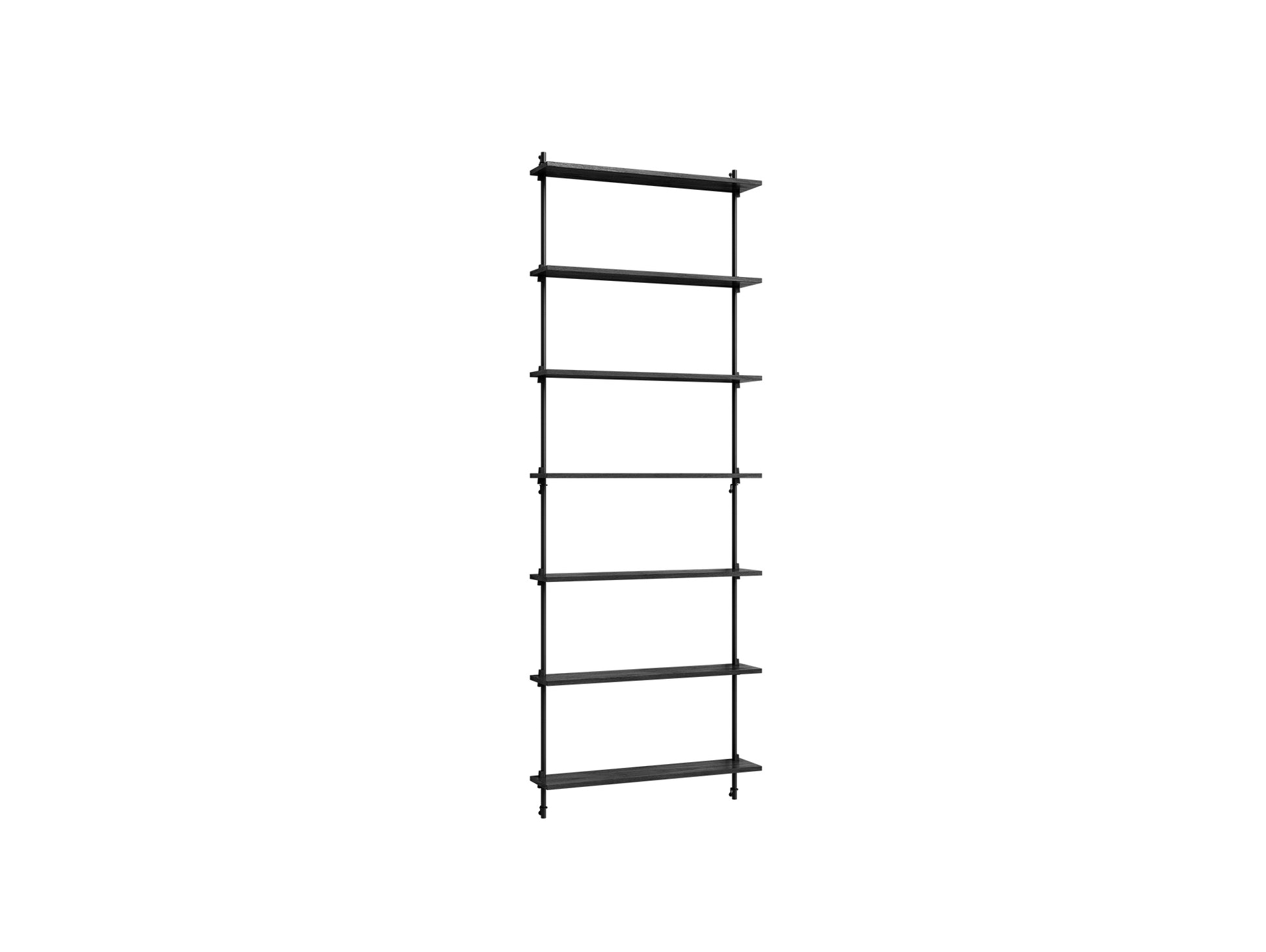 Wall Shelving System Sets (230 cm) by Moebe - WS.230.1 / Black Uprights / Black Painted Oak