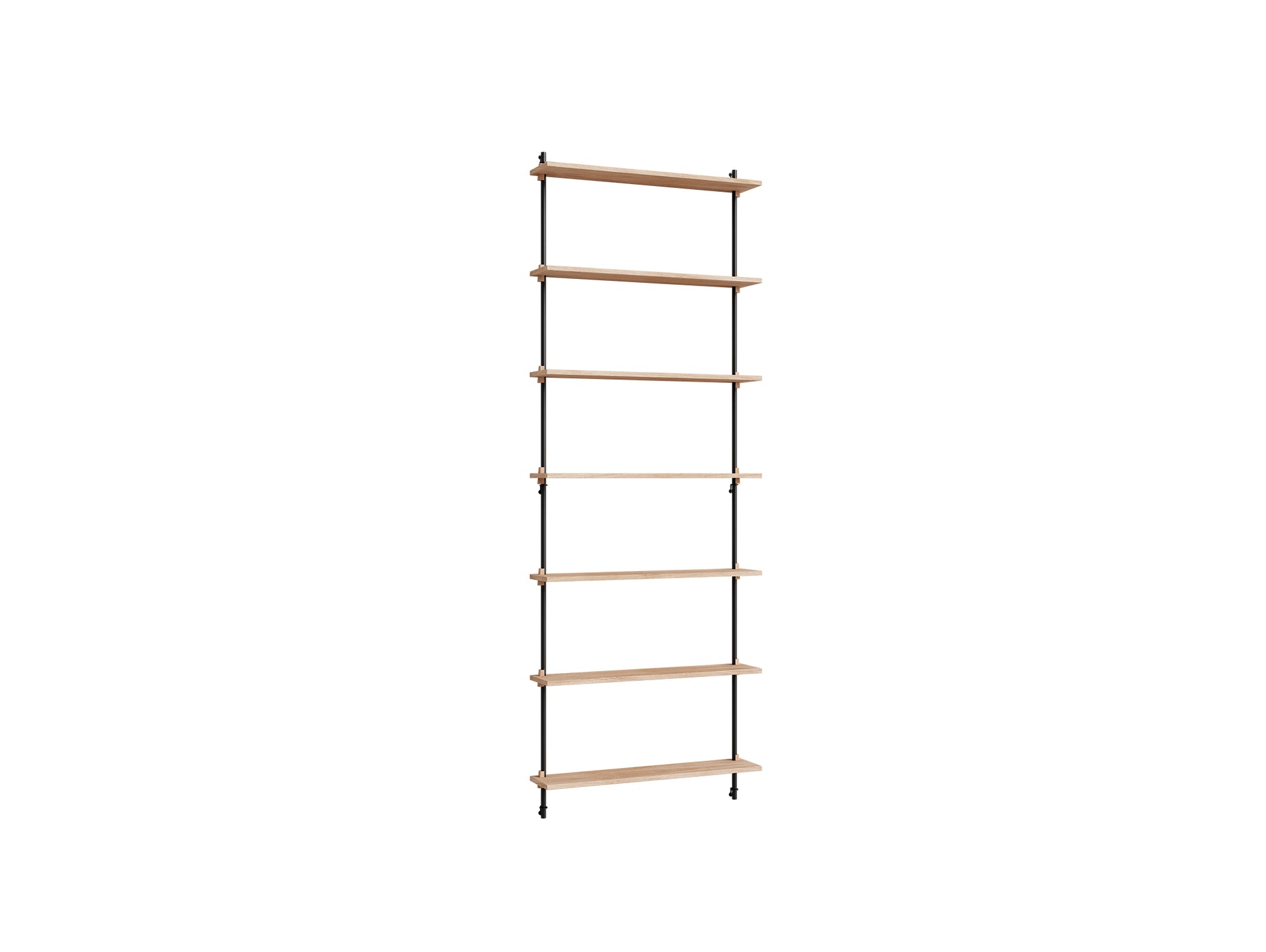 Wall Shelving System Sets (230 cm) by Moebe - WS.230.1 / Black Uprights / Oiled Oak