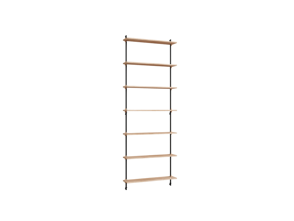 Wall Shelving System Sets (230 cm) by Moebe - WS.230.1 / Black Uprights / Oiled Oak