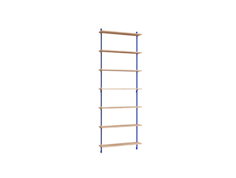 Wall Shelving System Sets (230 cm) by Moebe - WS.230.1 / Deep Blue Uprights / Oiled Oak