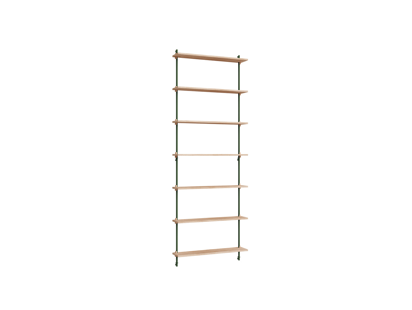 Wall Shelving System Sets (230 cm) by Moebe - WS.230.1 / Pine Green Uprights / Oiled Oak