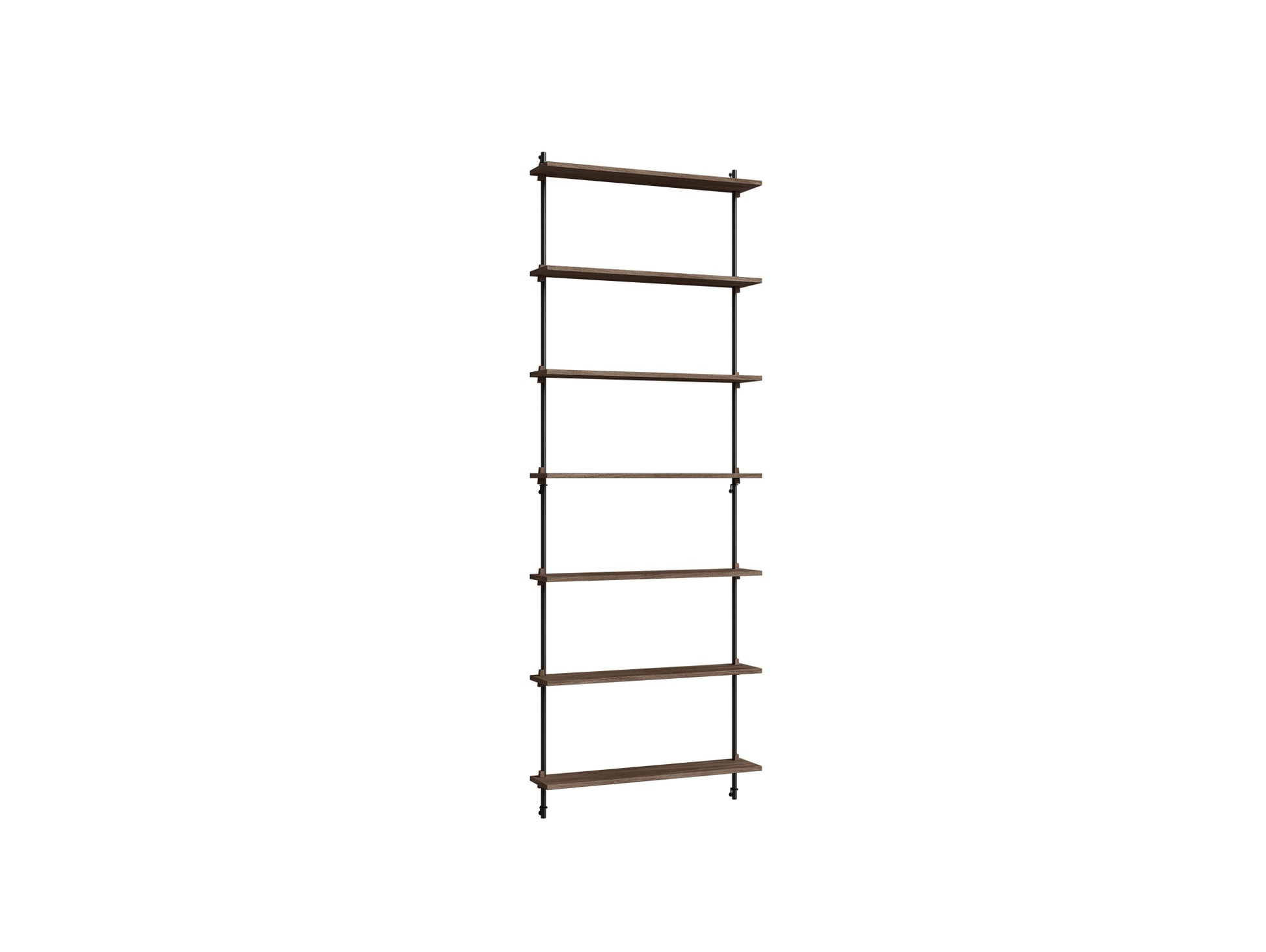 Wall Shelving System Sets (230 cm) by Moebe - WS.230.1 / Black Uprights / Smoked Oak