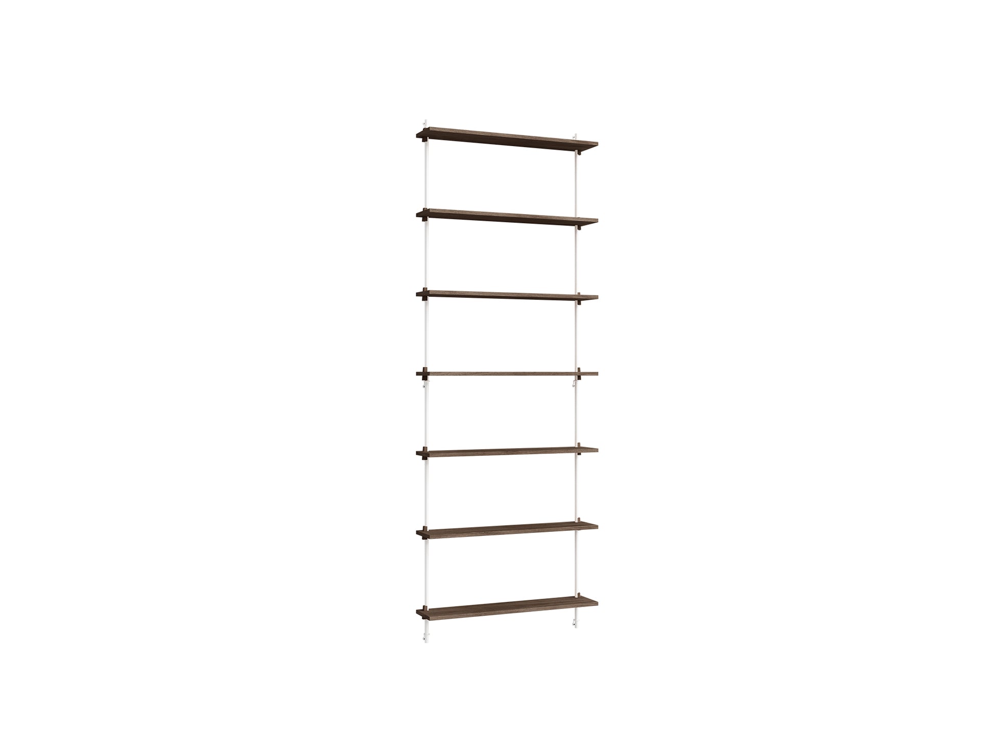 Wall Shelving System Sets (230 cm) by Moebe - WS.230.1 / White Uprights / Smoked Oak