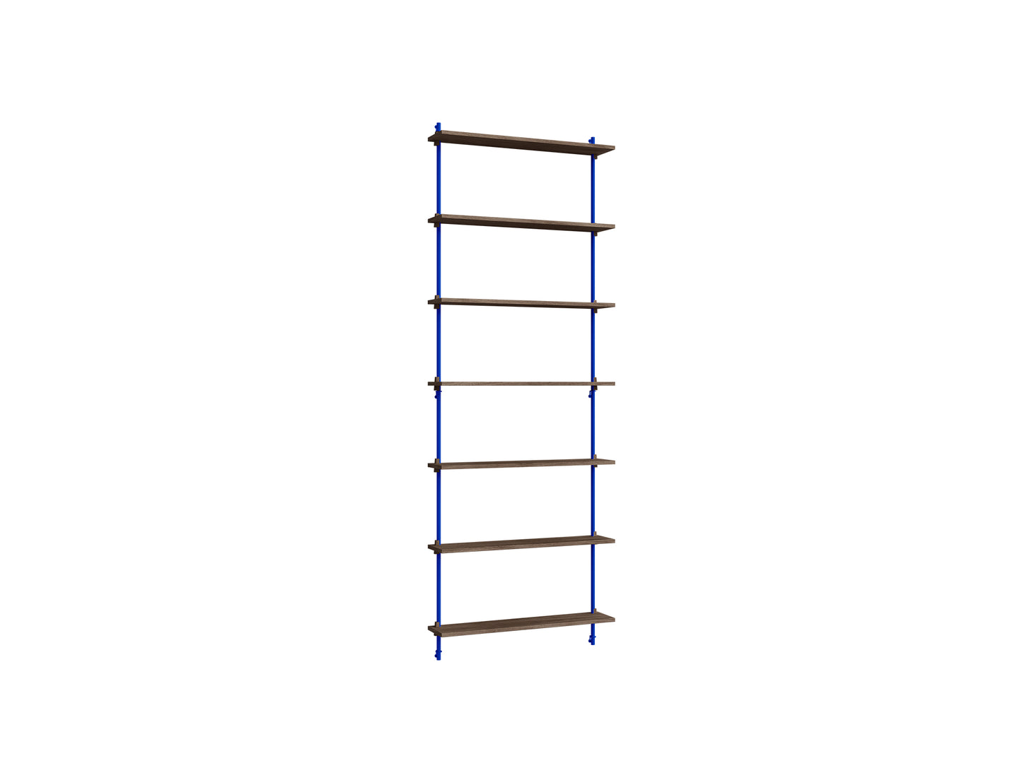 Wall Shelving System Sets (230 cm) by Moebe - WS.230.1 / Deep Blue Uprights / Smoked Oak