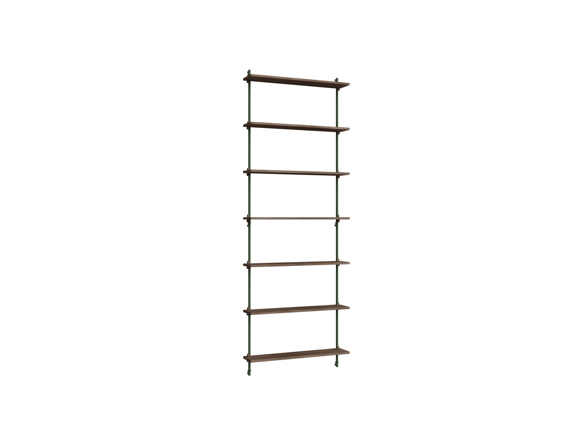 Wall Shelving System Sets (230 cm) by Moebe - WS.230.1 / Pine Green Uprights / Smoked Oak