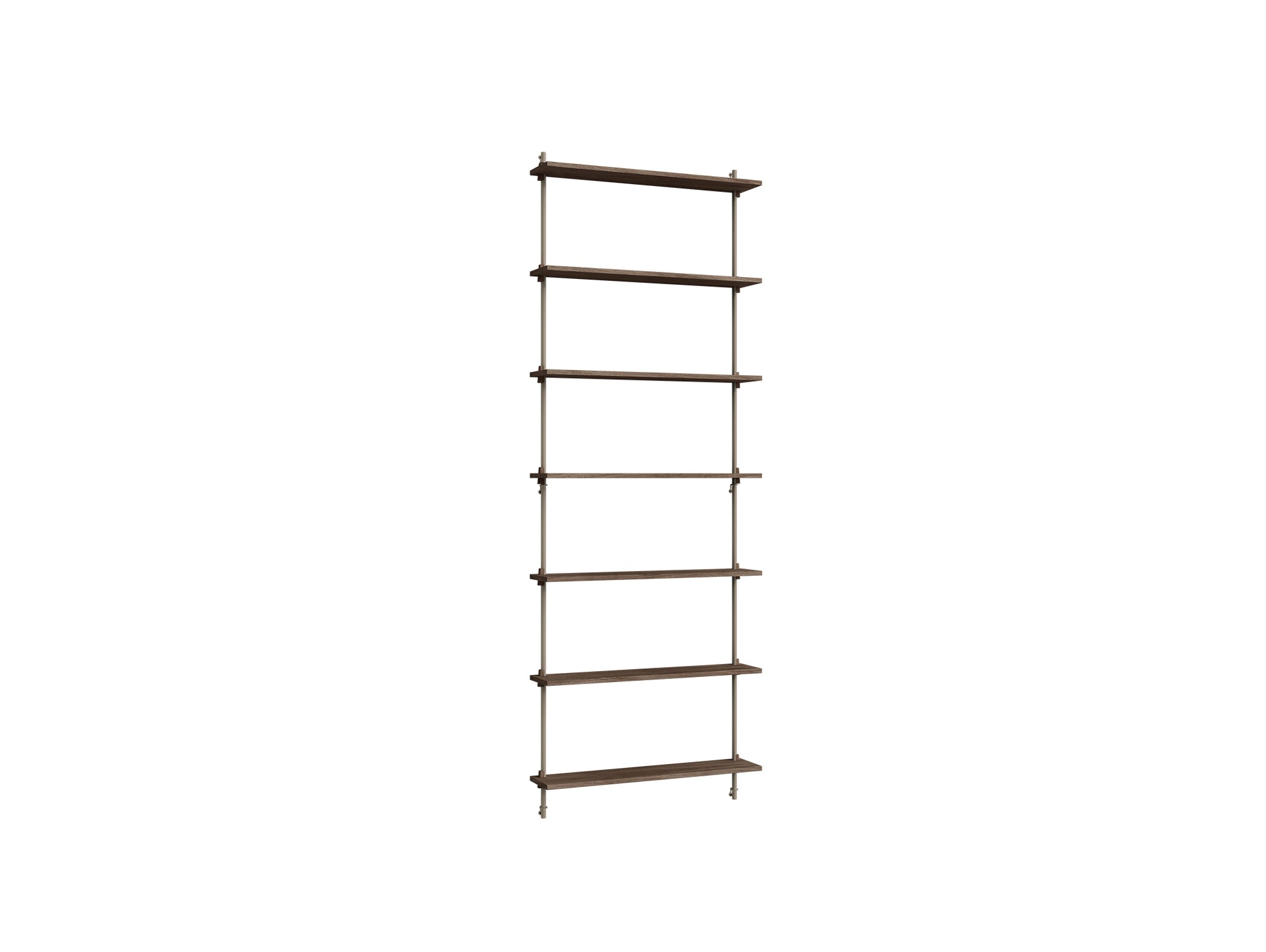 Wall Shelving System Sets (230 cm) by Moebe - WS.230.1 / Warm Grey Uprights / Smoked Oak