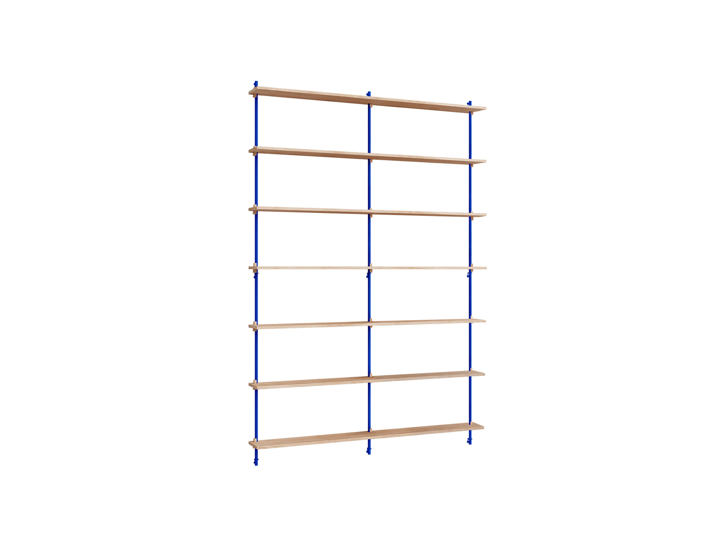 Wall Shelving System Sets (230 cm) by Moebe - WS.230.2.B / Deep Blue Uprights / Oiled Oak