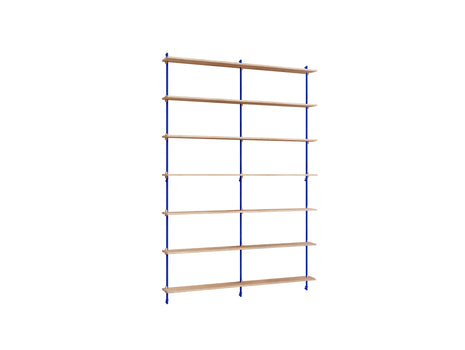 Wall Shelving System Sets (230 cm) by Moebe - WS.230.2.B / Deep Blue Uprights / Oiled Oak