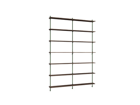 Wall Shelving System Sets (230 cm) by Moebe - WS.230.2.B / Pine Green Uprights / Smoked Oak