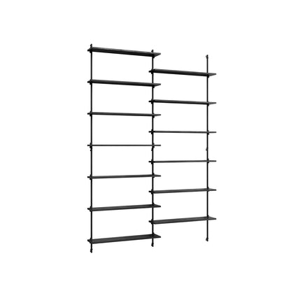 Wall Shelving System Sets (230 cm) by Moebe - WS.230.2 / Black Uprights / Black Painted Oak