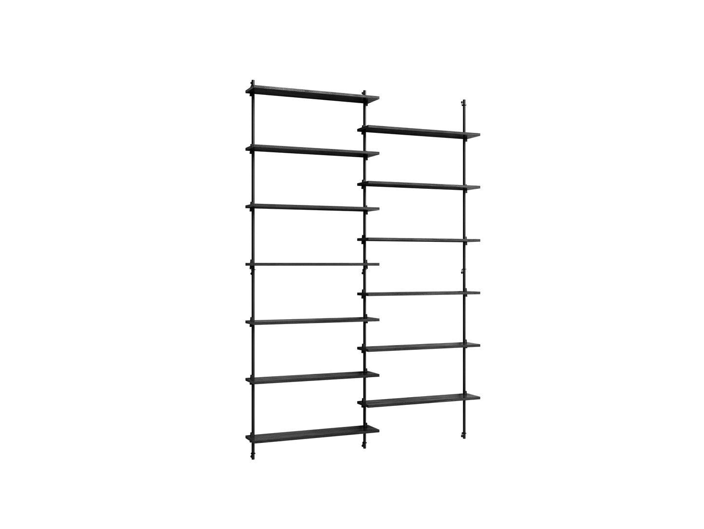 Wall Shelving System Sets (230 cm) by Moebe - WS.230.2 / Black Uprights / Black Painted Oak