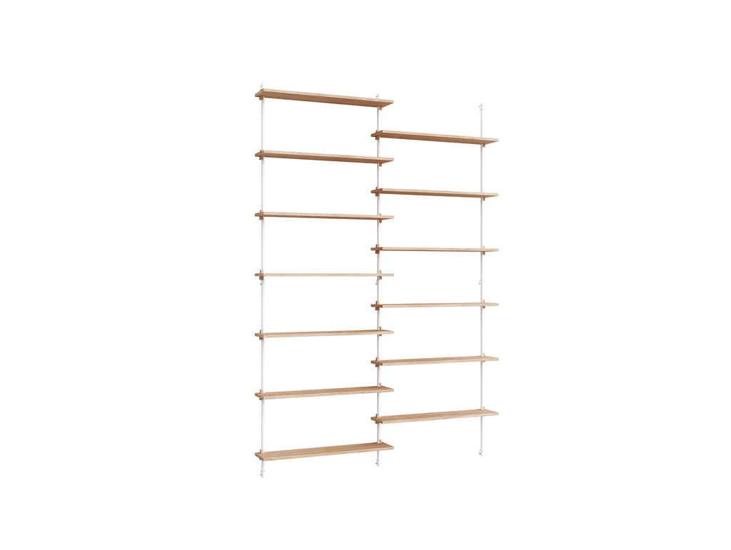 Wall Shelving System Sets (230 cm) by Moebe - WS.230.2 / White Uprights / Oiled Oak