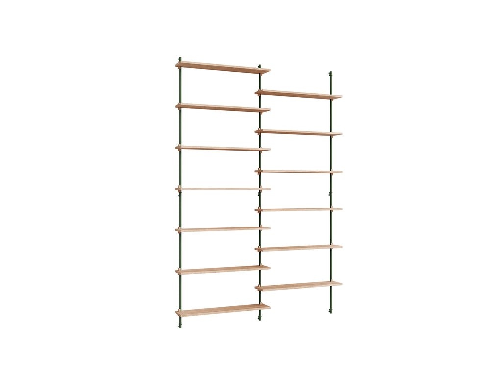 Wall Shelving System Sets (230 cm) by Moebe - WS.230.2 / Pine Green Uprights / Oiled Oak