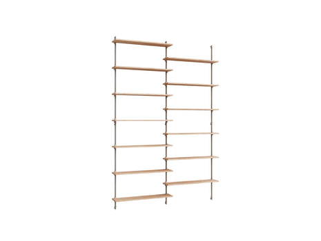 Wall Shelving System Sets (230 cm) by Moebe - WS.230.2 / Warm Grey Uprights / Oiled Oak