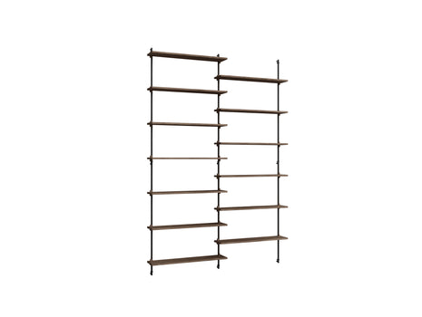 Wall Shelving System Sets (230 cm) by Moebe - WS.230.2 / Black Uprights / Smoked Oak