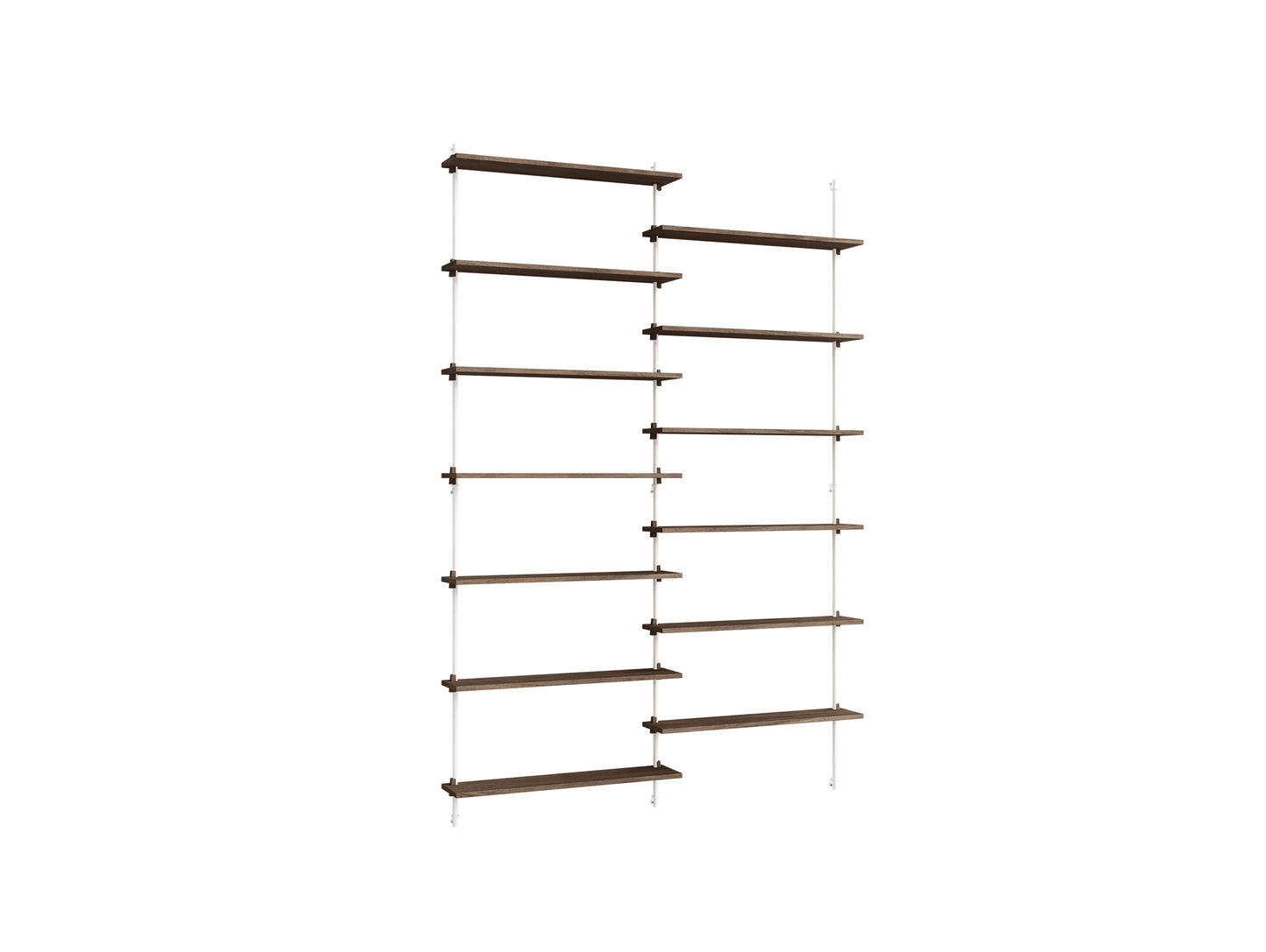 Wall Shelving System Sets (230 cm) by Moebe - WS.230.2 / White Uprights / Smoked Oak