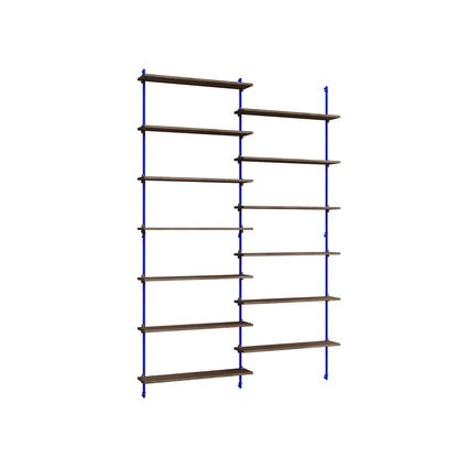 Wall Shelving System Sets (230 cm) by Moebe - WS.230.2 / Deep Blue Uprights / Smoked Oak