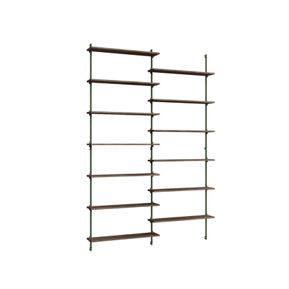 Wall Shelving System Sets (230 cm) by Moebe - WS.230.2 / Pine Green Uprights / Smoked Oak