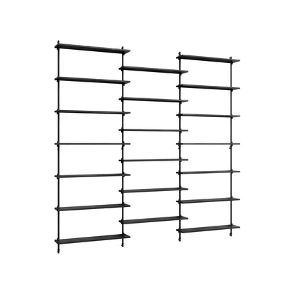 Wall Shelving System Sets (230 cm) by Moebe - WS.230.3 / Black Uprights / Black Painted Oak