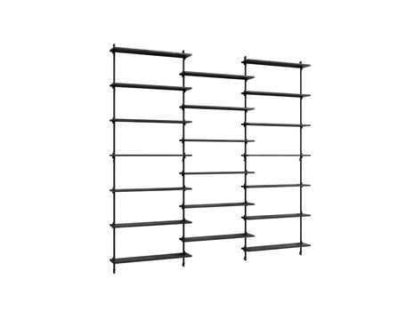 Wall Shelving System Sets (230 cm) by Moebe - WS.230.3 / Black Uprights / Black Painted Oak