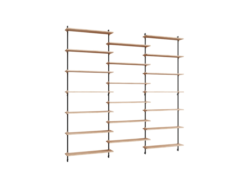Wall Shelving System Sets (230 cm) by Moebe - WS.230.3 / Black Uprights / Oiled Oak
