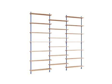 Wall Shelving System Sets (230 cm) by Moebe - WS.230.3 / Deep Blue Uprights / Oiled Oak