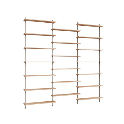 Wall Shelving System Sets (230 cm) by Moebe - WS.230.3 / Warm Grey Uprights / Oiled Oak