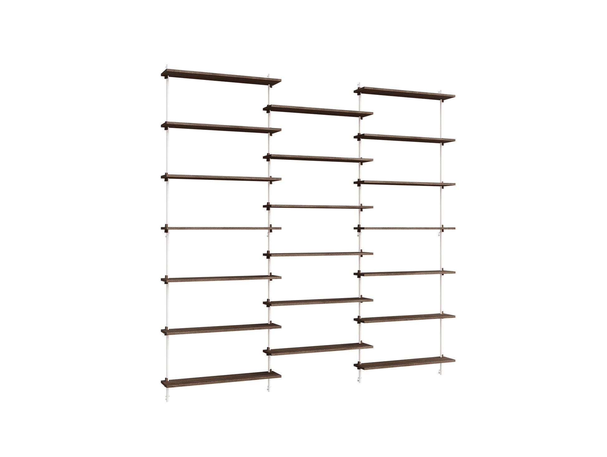 Wall Shelving System Sets (230 cm) by Moebe - WS.230.3 / White Uprights / Smoked Oak