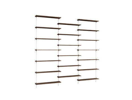 Wall Shelving System Sets (230 cm) by Moebe - WS.230.3 / White Uprights / Smoked Oak