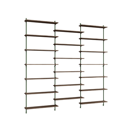 Wall Shelving System Sets (230 cm) by Moebe - WS.230.3 / Pine Green Uprights / Smoked Oak