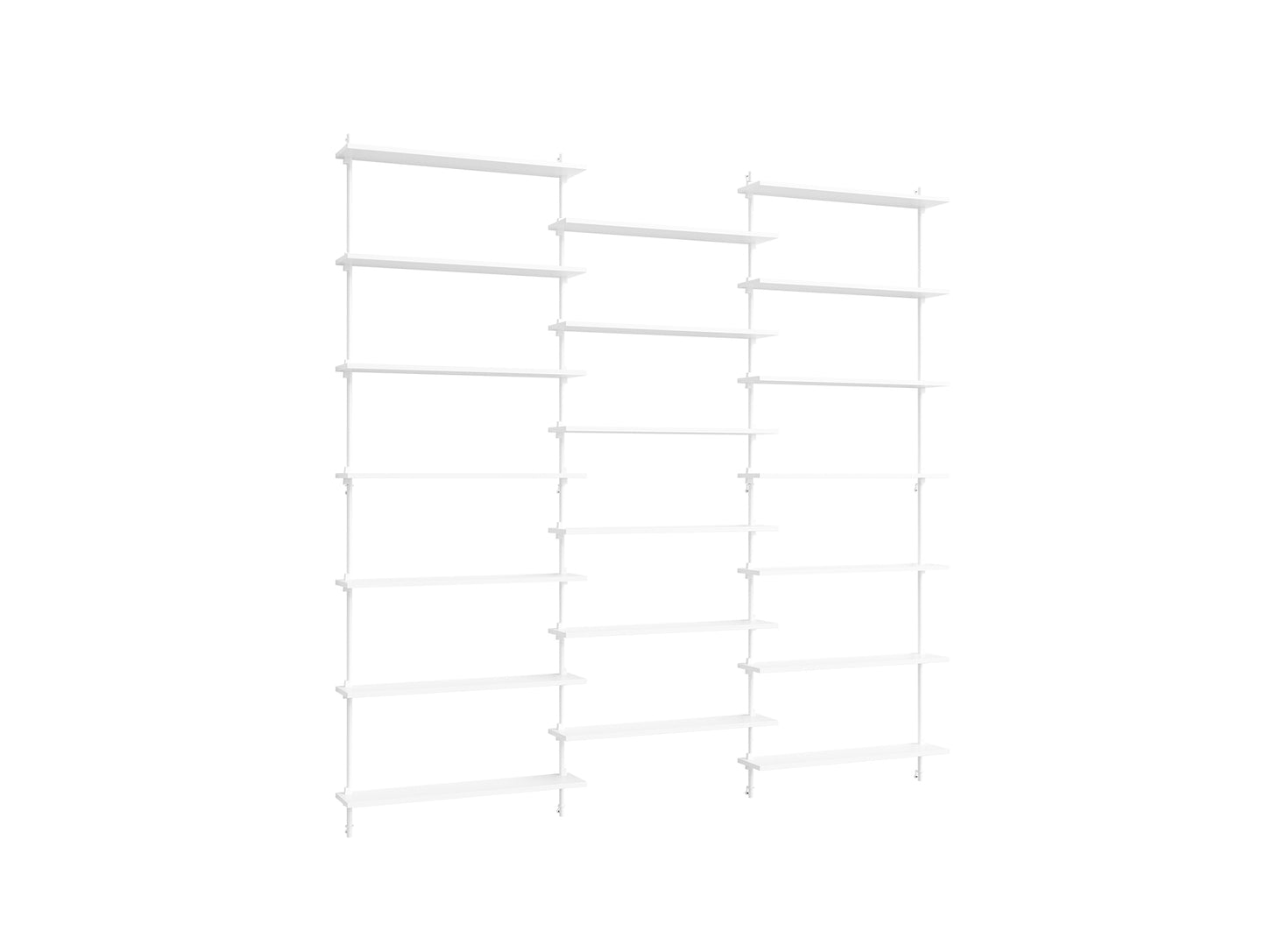 Wall Shelving System Sets (230 cm) by Moebe - WS.230.3 / White Uprights / White Painted Oak