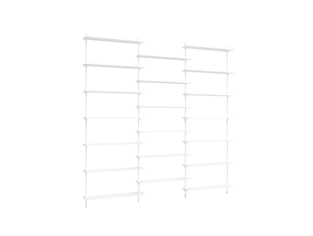 Wall Shelving System Sets (230 cm) by Moebe - WS.230.3 / White Uprights / White Painted Oak