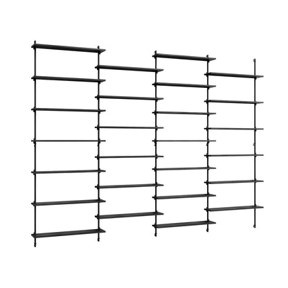 Wall Shelving System Sets (230 cm) by Moebe - WS.230.4 / Black Uprights / Black Painted Oak