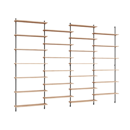 Wall Shelving System Sets (230 cm) by Moebe - WS.230.4 / Black Uprights / Oiled Oak