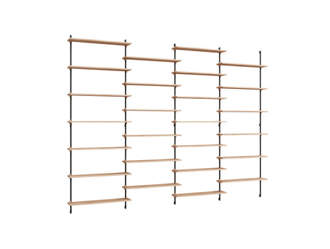 Wall Shelving System Sets (230 cm) by Moebe - WS.230.4 / Black Uprights / Oiled Oak