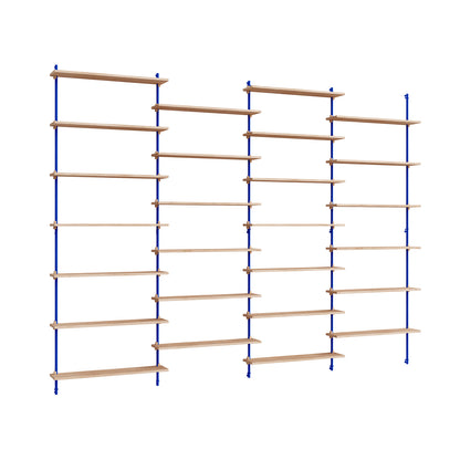 Wall Shelving System Sets (230 cm) by Moebe - WS.230.4 / Deep Blue Uprights / Oiled Oak