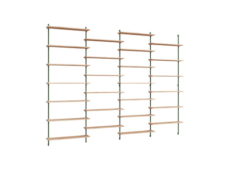 Wall Shelving System Sets (230 cm) by Moebe - WS.230.4 / Pine Green Uprights / Oiled Oak