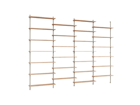 Wall Shelving System Sets (230 cm) by Moebe - WS.230.4 / Warm Grey Uprights / Oiled Oak