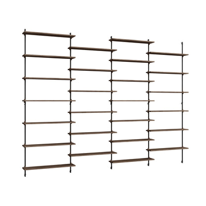 Wall Shelving System Sets (230 cm) by Moebe - WS.230.4 / Black Uprights / Smoked Oak